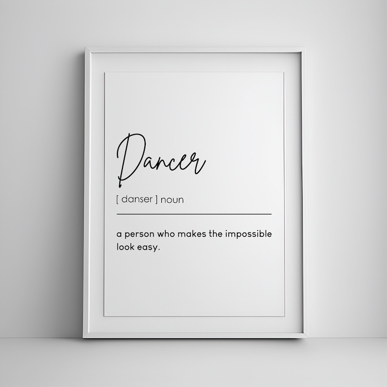 Daner Script Dancer Definition, Printable Wall Art, Digital Download, Dancer Gifts ...
