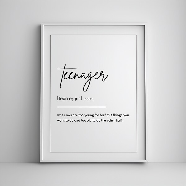 Teenager Definition, Funny Teen Room Art, Teen Room Decor, Printable Wall Art, dictionary art, Wall Decor, Digital Download Print