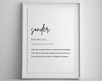 sonder definition printable, minimalist poster, inspiring definition, home decor wall art, word definition wall art