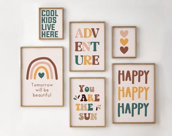 Kids Room Print Gallery Set of 6, Nursery Wall Art, Playroom Decor, Kids Room Art, Eclectic Wall Art | DIGITAL DOWNLOAD