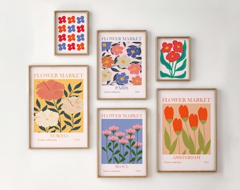 Flower Market Gallery Wall, Cute Trendy Art Prints, Abstract Floral Wall Art, Retro Flower Market Print, Colorful Poster, Pink Wall Art