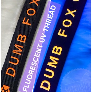 DUMB FOX Adjustable Embroidered Minky Collar, UV Reactive Thread Furry fursuit Accessory