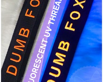 DUMB FOX Adjustable Embroidered Minky Collar, UV Reactive Thread Furry fursuit Accessory