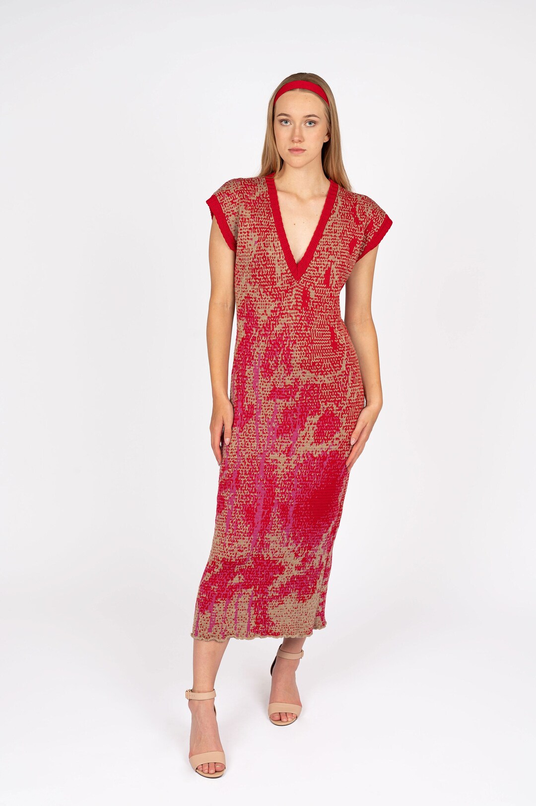 Abstract Pattern Red Knitted Dress Abstract Pattern Red Knitted Dress