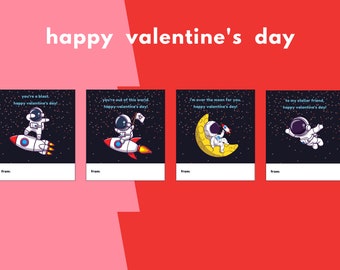 Download digitale istantaneo, biglietto di San Valentino per astronauta, biglietto di San Valentino spaziale per la scuola, biglietto di San Valentino per l'aula dei bambini