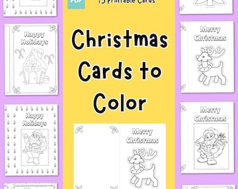 May include: A collection of 15 printable Christmas cards to color, featuring various holiday-themed illustrations. The cards include images of Santa Claus, reindeer, Christmas trees, and gingerbread houses. The text "Christmas Cards to Color" is displayed prominently.