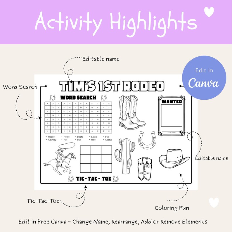 Editable 1st Rodeo Coloring Page: Western Birthday Party Activity ...