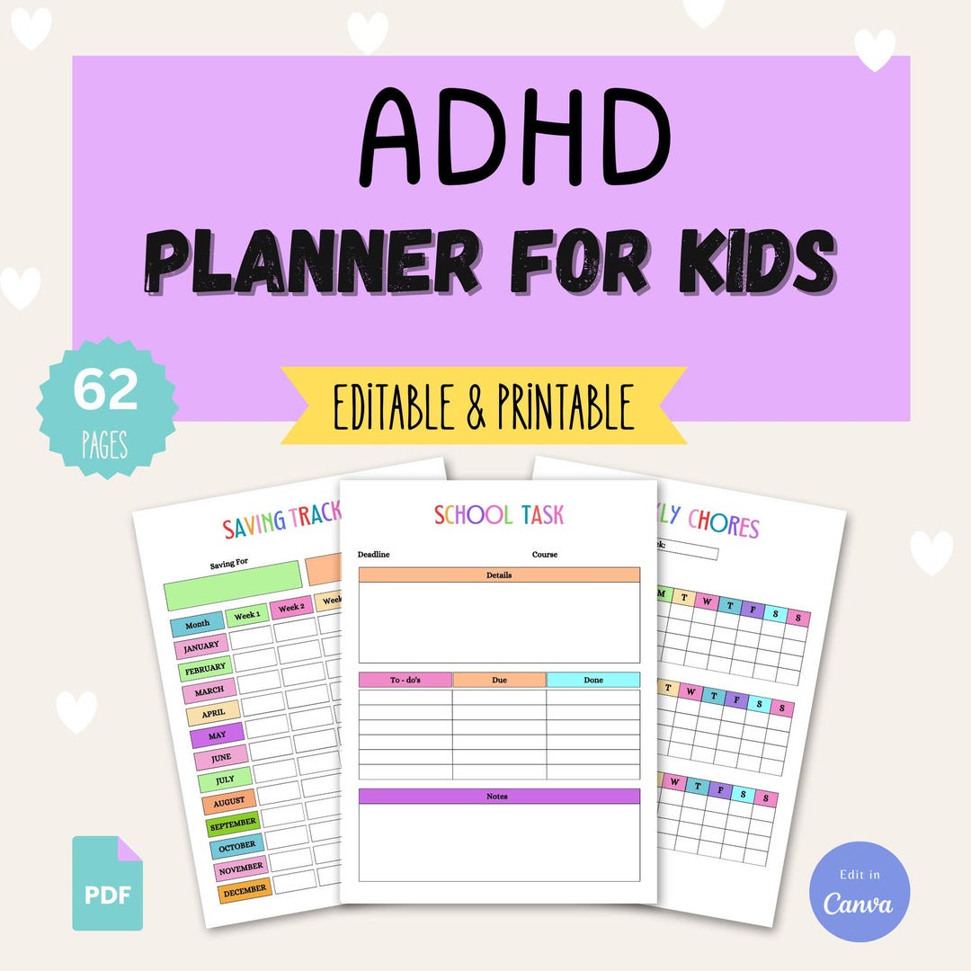 ADHD Planner for Kids | Daily Routine, School & Home (printable PDF) - Etsy