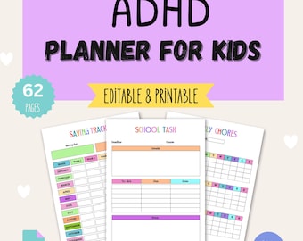 Planificador de TDAH para niños / Rutina diaria, escuela y hogar (PDF imprimible)