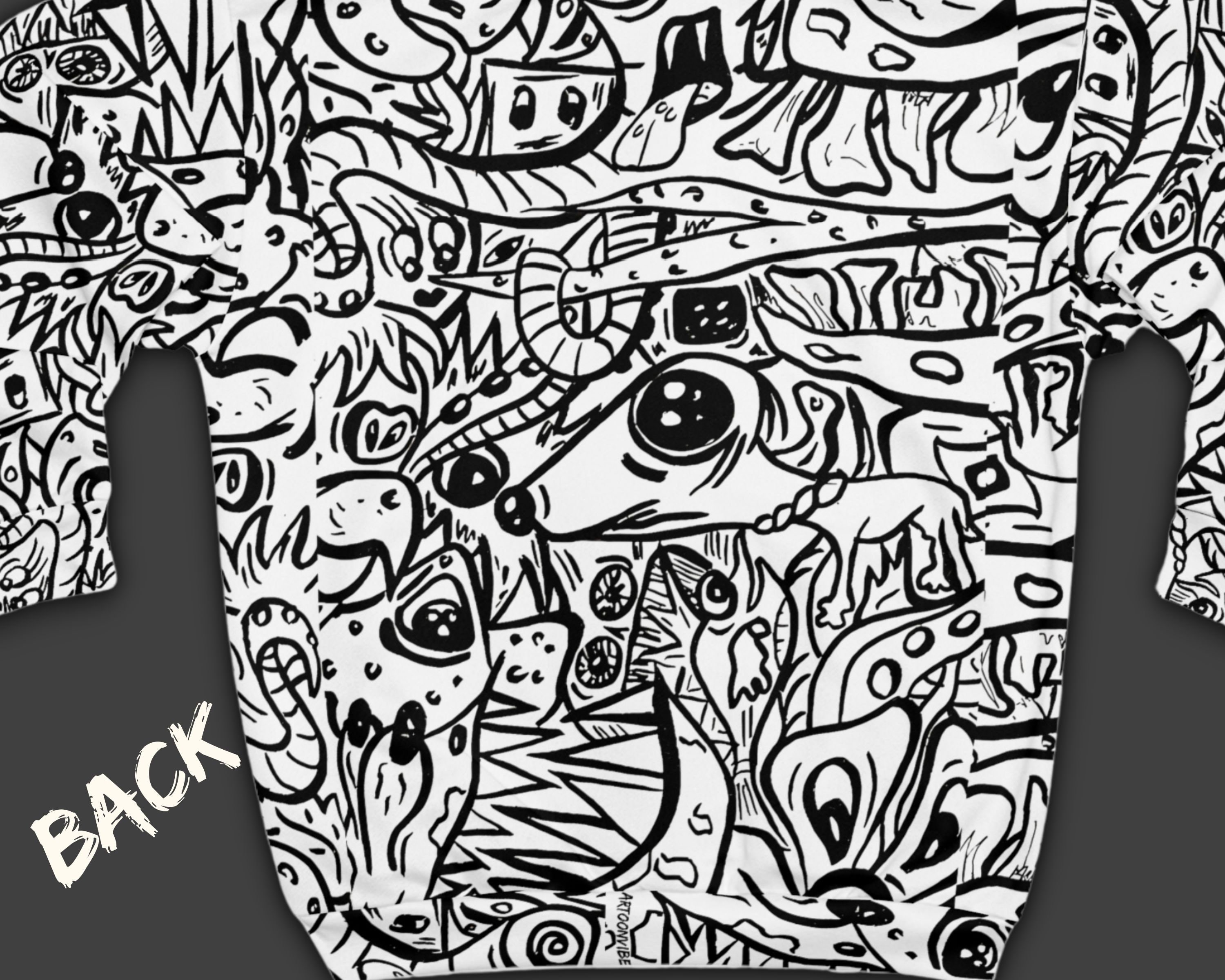 Trendy Zip up Hoodie Original Doodle Art Design All Over Etsy