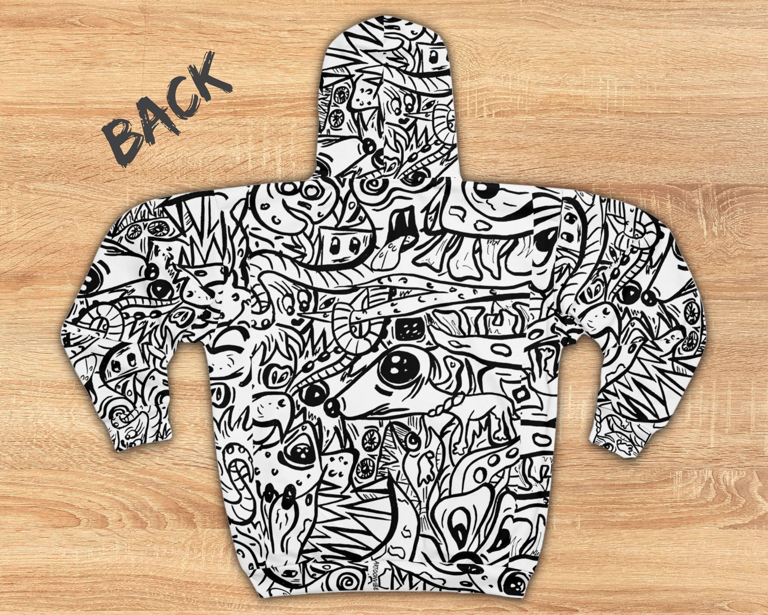 Trendy Zip up Hoodie Original Doodle Art Design All Over Etsy