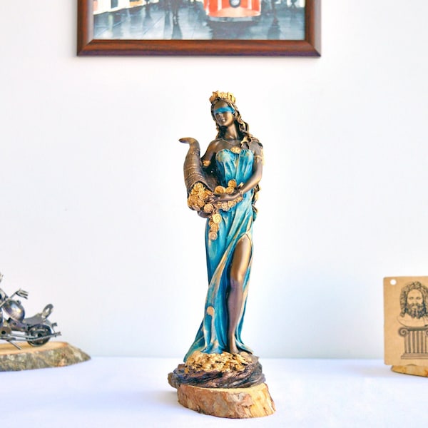 Roman Goddes Fortuna Statue / The Goddes of Change or Good Luck /Bronze-Blue Color / Greek Statue/ Garden Sculptures/ Home Decor/ Art Decor