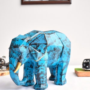 Handmade Cubic Elephant Statue: Resin Animal Sculpture