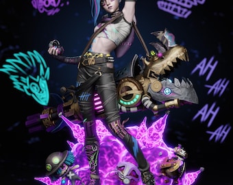 Handbemalte Jinx Statue: LoL Fan Art, Limited Edition Resin Sammlerstück
