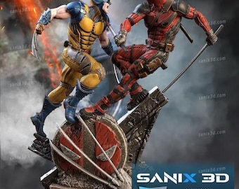 Fanowska grafika inspirowana filmem Deadpool kontra Wolverine, drukowana w 3D – ręcznie robiona figurka 3D