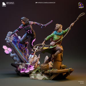 Figuras inspiradas en Zoe y Mio de Split Fiction / Diorama de resina hecho por fans / Coleccionable 3D personalizado pintado a mano / Regalo de edición limitada para gamers
