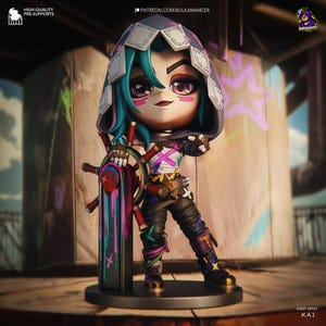 Hand-Painted Jinx Chibi Statue: LoL Inspired 3D Model