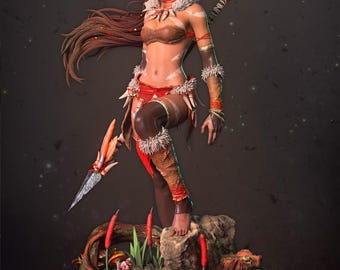 Nidalee LoL Inspired Statue / Jungle Huntress Resin Figure / Hand Painted Collectible
