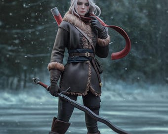 Estatua de Ciri pintada a mano, inspirada en The Witcher 3, impresión 3D, escala 1/8