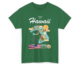 Mapa del estado de Hawaii - Camiseta unisex, impresión de arte, sudadera con capucha, sudadera, camisa, camiseta, camiseta, camiseta, regalo, camiseta vintage, camiseta unisex
