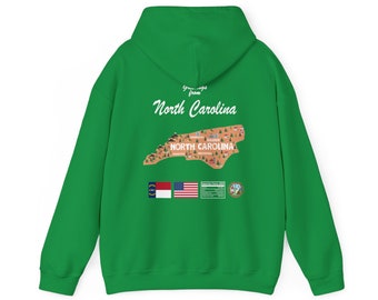 North Carolina State Map - Unisex Hooded Sweatshirt, Art Print, Sweatshirt, hoodie, t shirt, t-shirt, tee, gift, vintage, unisex hoodie
