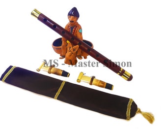 Golden Duduk - Armenian Professional Duduk with Brass Rings by Master SIMON , with 2 Reeds and Case Made from Apricot Wood in Armenia