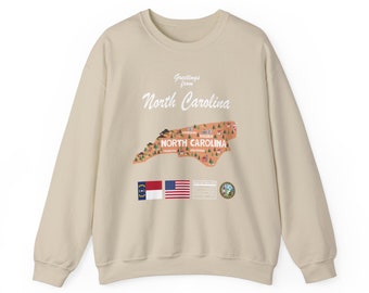 North Carolina State Map - Unisex Sweatshirt, Art Print, Sweatshirt, hoodie, shirt, t shirt, t-shirt, tee, gift, vintage shirt