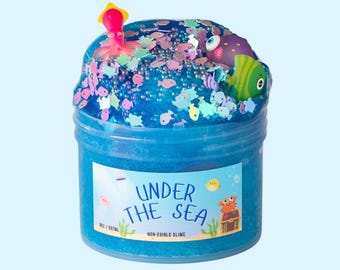 Under the Sea Ocean Slime, Aloe Sea Kelp Scented, Sensory Toy, Fish Charms (8oz)