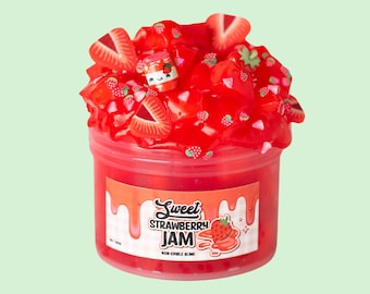 Strawberry Jam Strawberry Jelly Cube Slime, Crunchy Slime for Kids, Scented Slime, Stretchy Slime Texture, Sensory Toy Gift 8oz