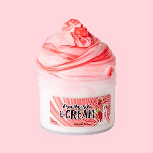 STRAWBERRIES & CREAM Cloud Creme Slime Scented Slime Snow Slime Thick Glossy Slime Jelly Slime Sensory Gift Ideas Kids slime birthday theme