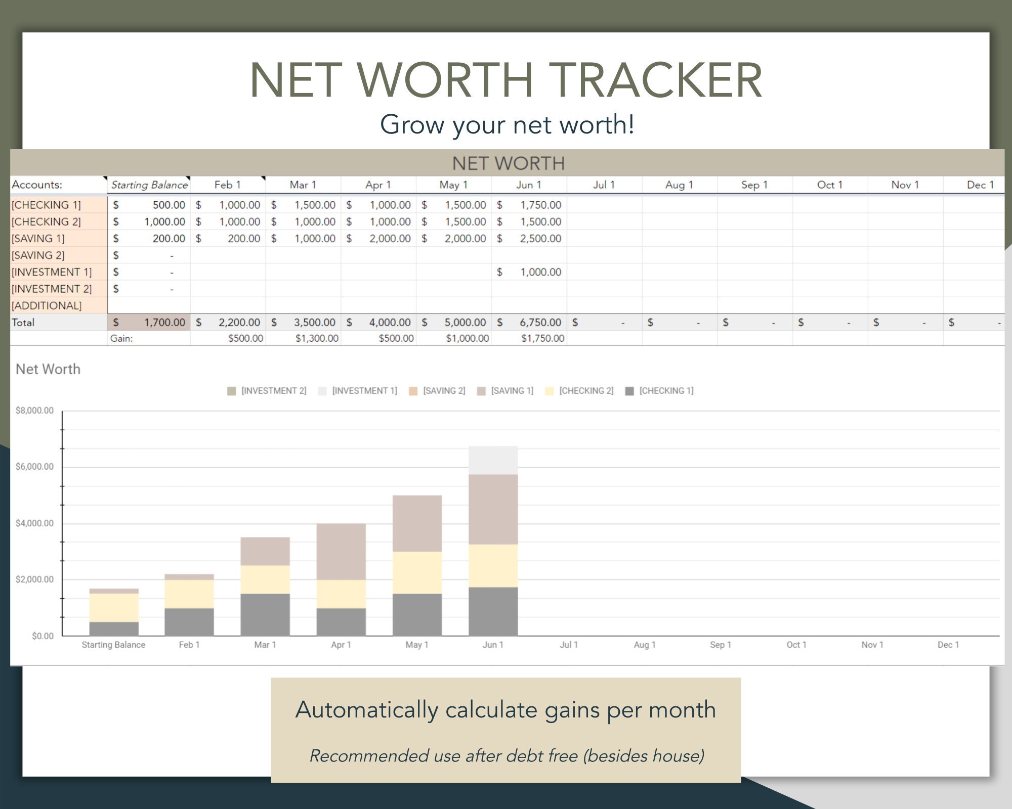 Minimalist Monthly Budget Template, Debt Snowball Tracker, Net Worth ...