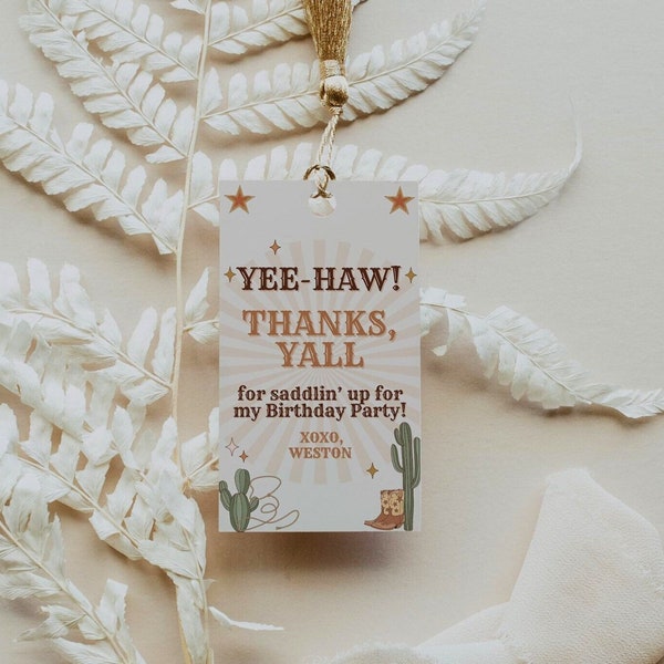 WILD WEST Birthday Thank You Gift Tag Template | Editable Western Gift Tags | Cowboy Party Gift Favor Tag | Digital Download | CANVA