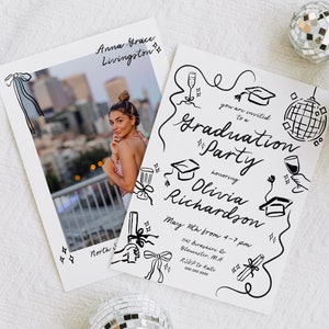 Graduation Photo Invitation Hand Drawn Template  | Senior Graduation Announcement | Graduation Party Invite | 100% Color Editable | Canva