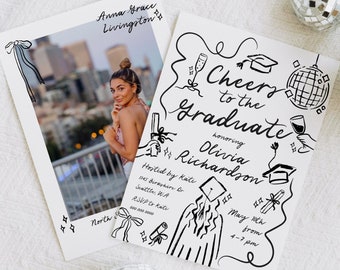 Graduation Photo Invitation Hand Drawn Template  | Senior Graduation Announcement | Graduation Party Invite | 100% Color Editable | Canva