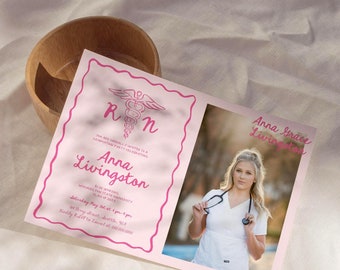 Nurse Graduation Invitation Editable Template | BSN Nursing School Graduation Announcement | Photo Grad Invite | 100% Color Editable | CANVA