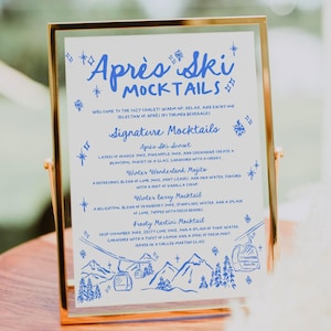 Aprés Ski Mocktail Getränkekarte Zeichen Handgezeichnet | Winter Cocktail Menü-Zeichen | Bar Schild | Geburtstags-Zeichen | Bachelorette Zeichen | Canva Vorlage