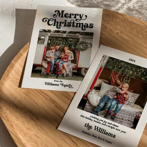 Modelo de cartão de Natal com foto minimalista personalizado | Cartão de Natal com foto de família | Cartão de Natal moderno | Cartão de Natal retrô | CANVA editável