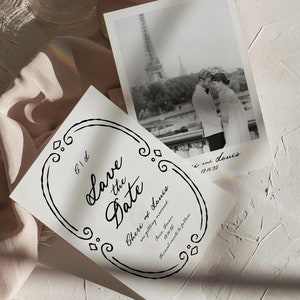 Speichern Sie die Datumsfotoeinladung bearbeitbare Vorlage | Hochzeitseinladung Modern Vintage | Hand gezeichnete Braut Karte | Handgeschriebene Schrift