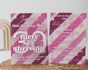 Dertig flirterige en bloeiende bewerkbare 30e verjaardagsuitnodiging | 13 Gaat door 30 | Uitnodiging 30e verjaardagsfeestje | Digitale download | Canvassjabloon