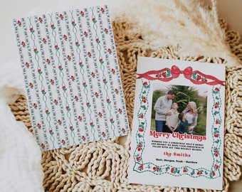 Familienfoto-Weihnachtskartenvorlage | Küsten Weihnachten | Preppy Weihnachten | Benutzerdefinierte Feiertags-Foto-Karte | Grandmillenial | Digitaler Download