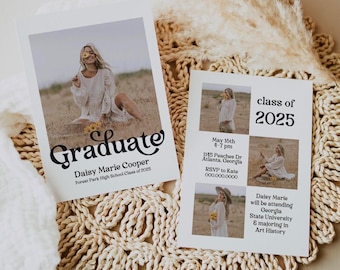 Modello di invito fotografico per la laurea minima / Modello di biglietto fotografico per l'annuncio di laurea / Modello di invito fotografico personalizzato per la laurea / Colore modificabile / Canva