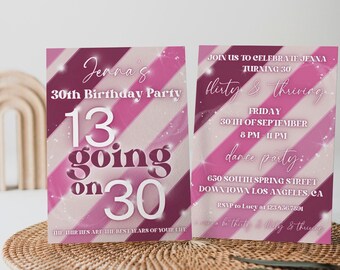 13 AAN DE SLAG 30 bewerkbare uitnodiging voor 30e verjaardag | Dertig flirterig en bloeiend | Uitnodiging 30e verjaardagsfeestje | Digitale download | Canvassjabloon
