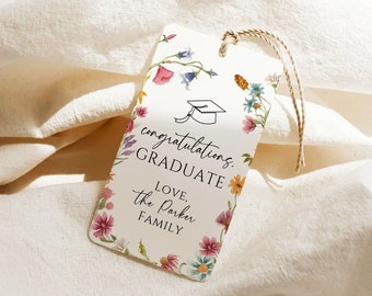 Wildflower Graduation Editable Tag Template | Graduation Gift Tag | Grad Favor Tag | Graduation Thank You Tag | Flower Gift Tag | CANVA