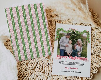Grandmillenial Photo Christmas Card Template | Coastal Christmas | Preppy Christmas | Family Holiday Photo Card Printable | Digital Download