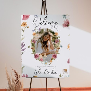 Wildflower Photo Graduation Welcome Sign Template | Grad Party Welcome Sign | Floral Graduation Sign | Boho Welcome | Digital Download