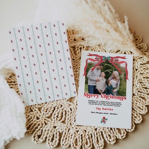 Plantilla de tarjeta navideña costera personalizada / Navidad grandmillenial / Navidad preppy / Tarjeta con foto festiva personalizada / Descarga digital