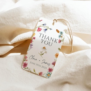 Wildflower Bridal Thank You Tag Template | Floral Daisy Gift Tag | Bridal Shower Favor Tag | Wedding Gift Tag | Editable Flower Tag | CANVA