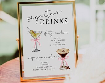 Martini Signature Drinks Bar Sign Template | A Tini Bit Older | Cocktail Theme | Coquette Bar Menu | Editable Martini Party Sign | Canva