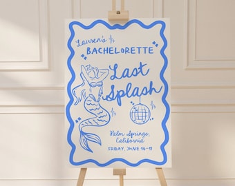 Last Splash Bachelorette Welcome Sign Template, Beach Bachelorette Party Sign, Mermaid, Hand Drawn Funky Whimsical Welcome Sign