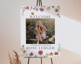 Wildflower Graduation Welcome Sign Template | Grad Party Welcome Sign | Floral Graduation Sign | Boho Welcome | Digital Download | Canva